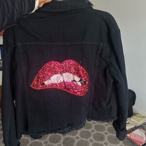 Custom sequin lip denim jacket